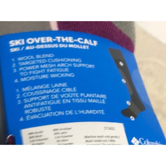 Columbia Ski Socks Womens Over The Calf 2 PAIRS Wool Blend Small Moisture Wickin - Picture 8 of 9
